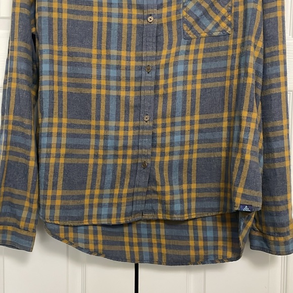 EUC Prana women’s Button Down Plaid Flannel Shirt yellow/blue/grey Sz XL - Picture 3 of 13